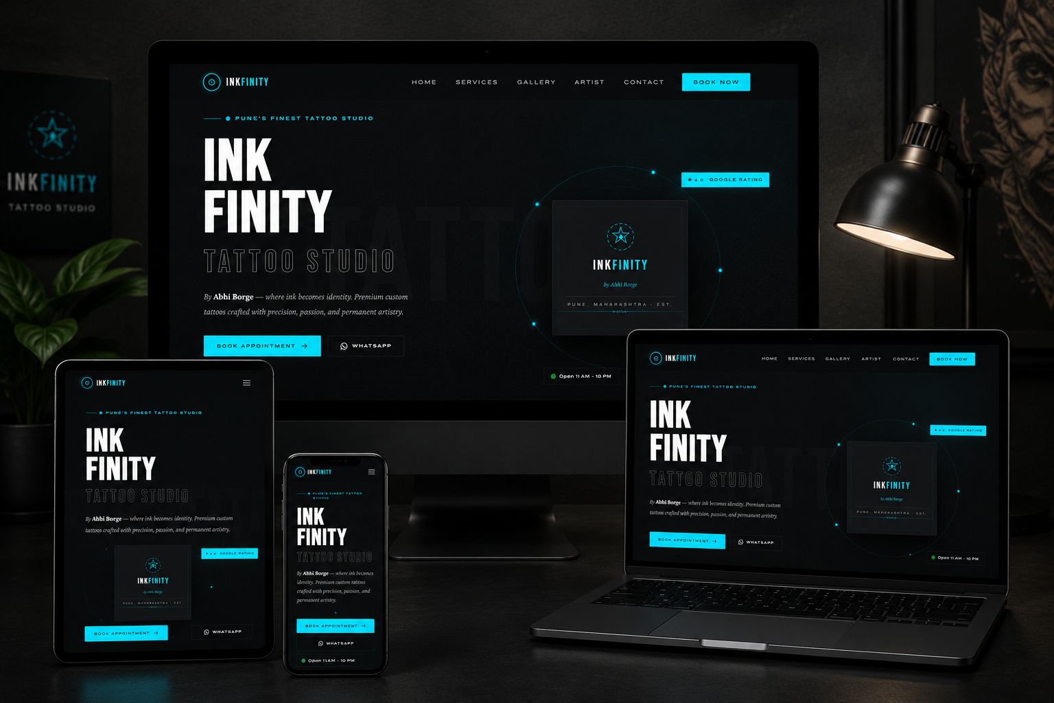 Inkfinity Tattoo Studio — Dark & artistic tattoo studio website project screenshot